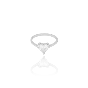Anel Coração Cristal Tamanho 18 Banho Branco