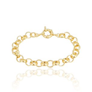 Pulseira Elos Redondos Fecho Boia Banho Dourado