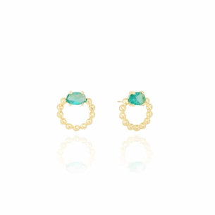 Brinco Circulo Bolinhas Turmalina Oval Banho Dourado