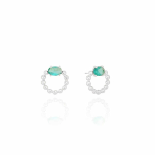 Brinco Circulo Bolinhas Turmalina Oval Banho Branco