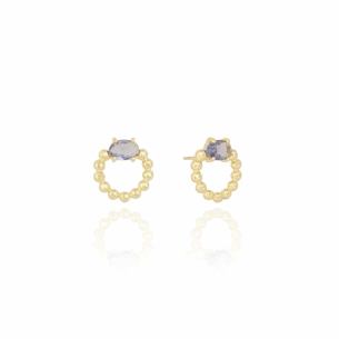 Brinco Circulo Bolinhas Ametista Oval Banho Dourado