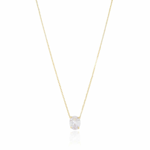 Gargantilha Elos Pingente Cristal Oval Banho Dourado