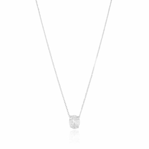 Gargantilha Elos Pingente Cristal Oval Banho Branco