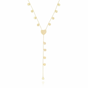 Gargantilha Gravata Coração Plaquinhas Redondas Flat Banho Dourado