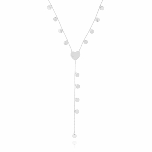 Gargantilha Gravata Coração Plaquinhas Redondas Flat Banho Branco