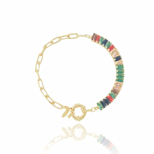 Pulseira Elos Baguetes Fecho Boia Banho Dourado
