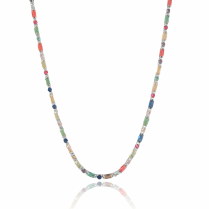 Gargantilha Baguetes Pontos de Luz Coloridos Banho Branco