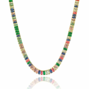 Gargantilha Baguetes Coloridas Banho Dourado