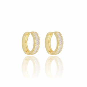 Brinco Argola Cravejado Carré Cristal Banho Dourado