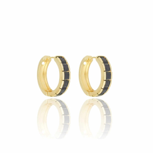 Brinco Argola Cravejado Carré Negro Banho Dourado