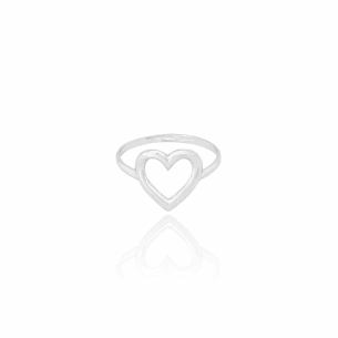 Anel Coração Vazado Liso Tamanho 16 Banho Branco