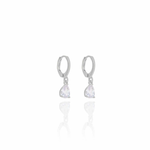 Brinco Argola Lisa Gota Cristal Banho Branco