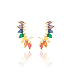 Ear Cuff Navetes Coloridos Banho Dourado