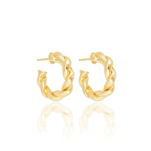 Brinco Argola Torcida Detalhes Banho Dourado