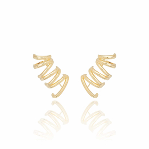 Ear Cuff Duplo 7 Filetes Liso Pressão Banho Dourado