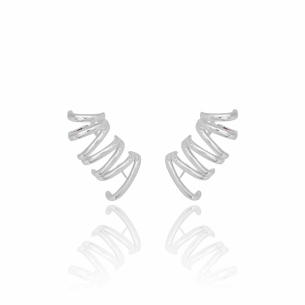 Ear Cuff Duplo 7 Filetes Liso Pressão Banho Branco