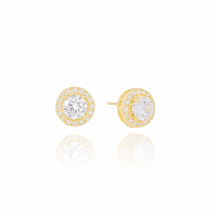 Brinco Ponto de Luz Cristal Borda Cravejada Tamanho G Banho Dourado