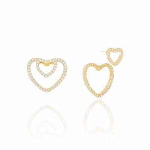 Ear Jacket Coração Cravejado Cristal Vazado Duplo Banho Dourado