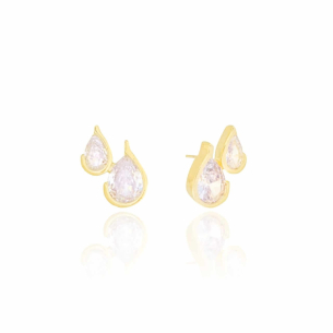 Brinco Gotas Cristal Banho Dourado