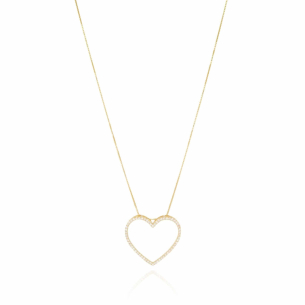 Gargantilha Coração Vazado Cravejado Cristal Banho Dourado