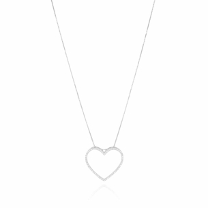 Gargantilha Coração Vazado Cravejado Cristal Banho Branco