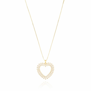 Gargantilha Mandala Coração Navetes Cristal Banho Dourado