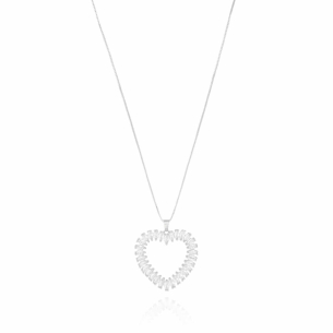 Gargantilha Mandala Coração Navetes Cristal Banho Branco