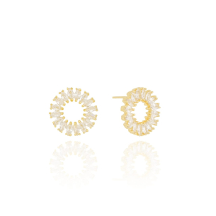 Brinco Circulo Navetes Cristal Banho Dourado