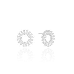 Brinco Circulo Navetes Cristal Banho Branco