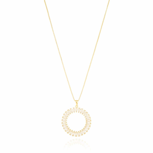 Gargantilha Mandala Círculo Navetes Cristal Banho Dourado