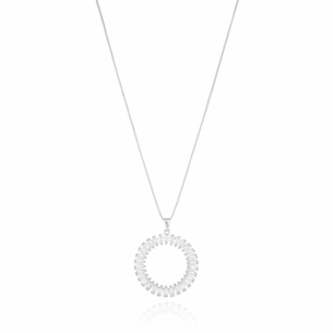 Gargantilha Mandala Círculo Navetes Cristal Banho Branco