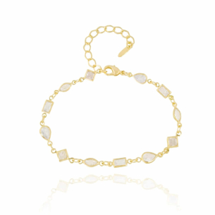 Pulseira Zircônias Diversas Cristal Banho Dourado