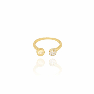 Anel Bolas Cravejado Cristal e Lisa Tamanho 18 Banho Dourado