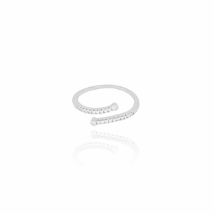 Anel Ajustável Cristal Cravejado Tamanho M Banho Branco