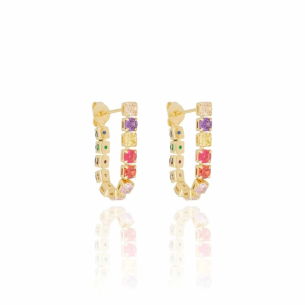 Brinco Riviera Zirconias Coloridas Banho Dourado