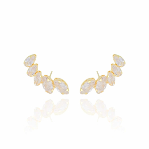 Ear Cuff Navetes Cristal Banho Dourado