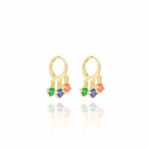 Brinco Argola Mix 2 Pontos de Luz Coloridos Banho Dourado