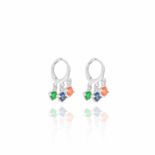 Brinco Argola Mix 2 Pontos de Luz Coloridos Banho Branco