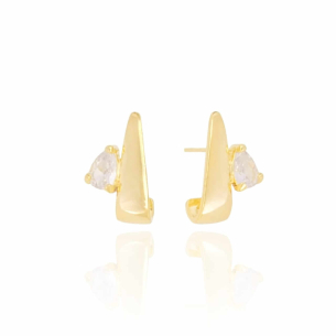 Brinco Meia Argola Gota Cristal Banho Dourado