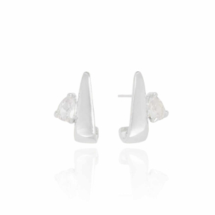 Brinco Meia Argola Gota Cristal Banho Branco