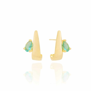 Brinco Meia Argola Gota Turmalina Banho Dourado