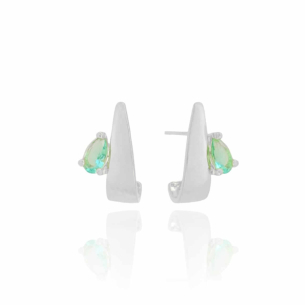 Brinco Meia Argola Gota Turmalina Banho Branco