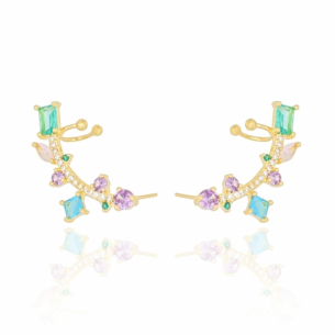 Ear Cuff Piercing Colorido Banho Dourado