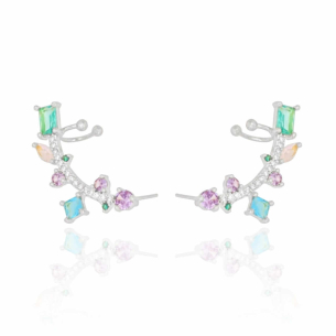 Ear Cuff Piercing Colorido Banho Branco