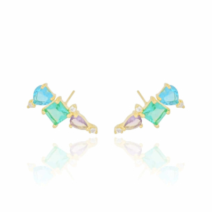 Ear Cuff Colorida Banho Dourado