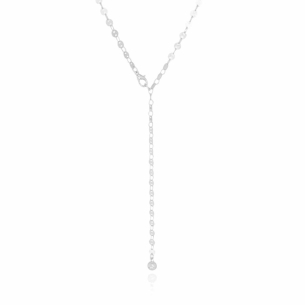 Gargantilha Gravata Plaquinhas Redondas Flat e Bolinha Banho Branco