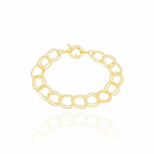 Pulseira Elos Lisos Torcidos Detalhes Banho Dourado