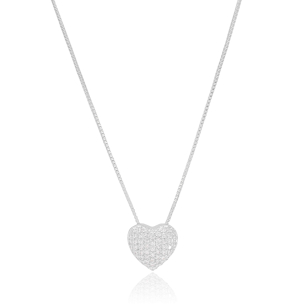 Gargantilha Veneziana Coração Cristais Cravejados Banho Branco