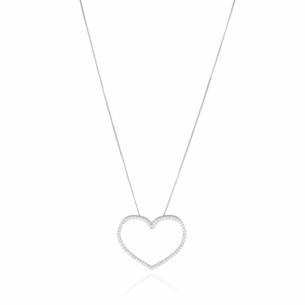 Gargantilha Veneziana Pingente Coração Cravejado Cristal Banho Branco