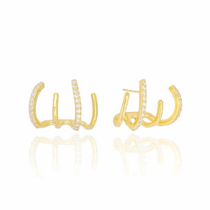 Ear Cuff Cravejado Cristal Liso Filetes Banho Dourado